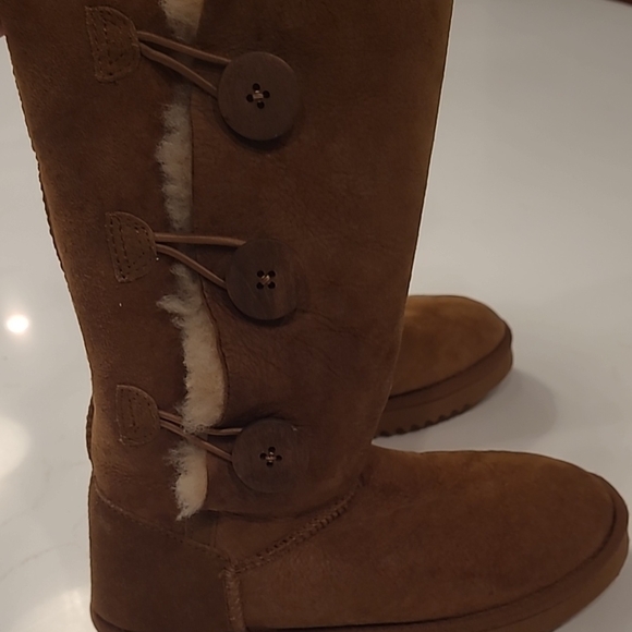 UGG Brown Shearling Button Boots - Picture 3 of 8